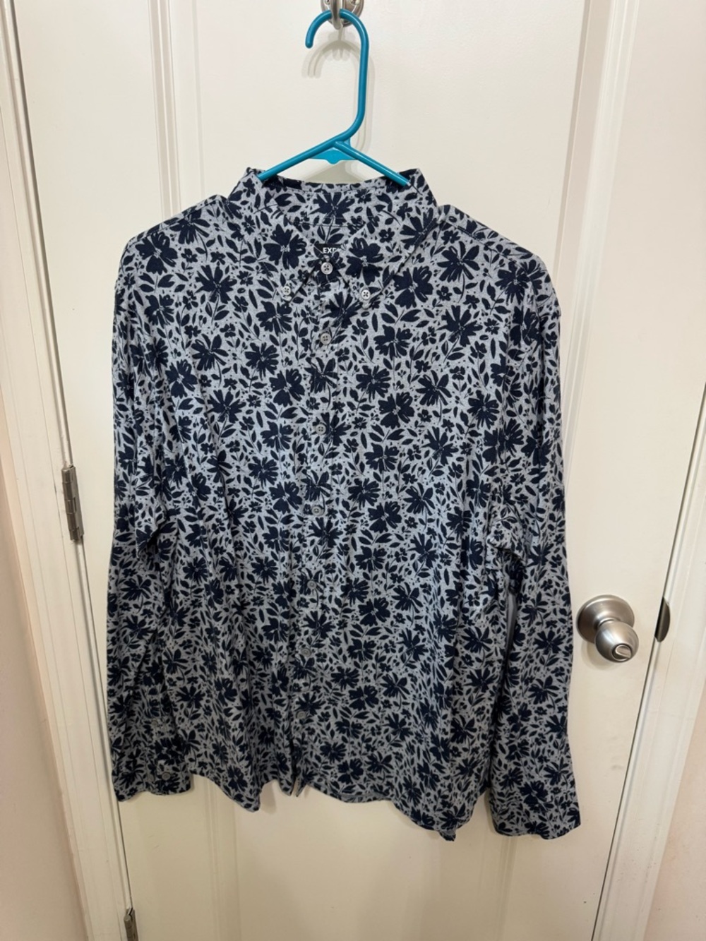 Express Gray Shirt with Dark Blue Floral Print